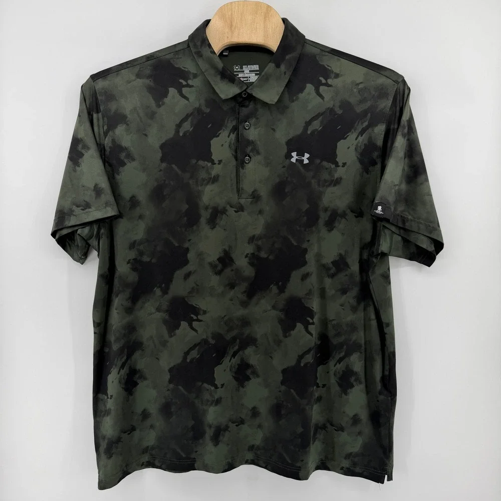 Under Armour Polo Shirt Mens 3XL Green Camo Wounded Warrior Project HeatGear